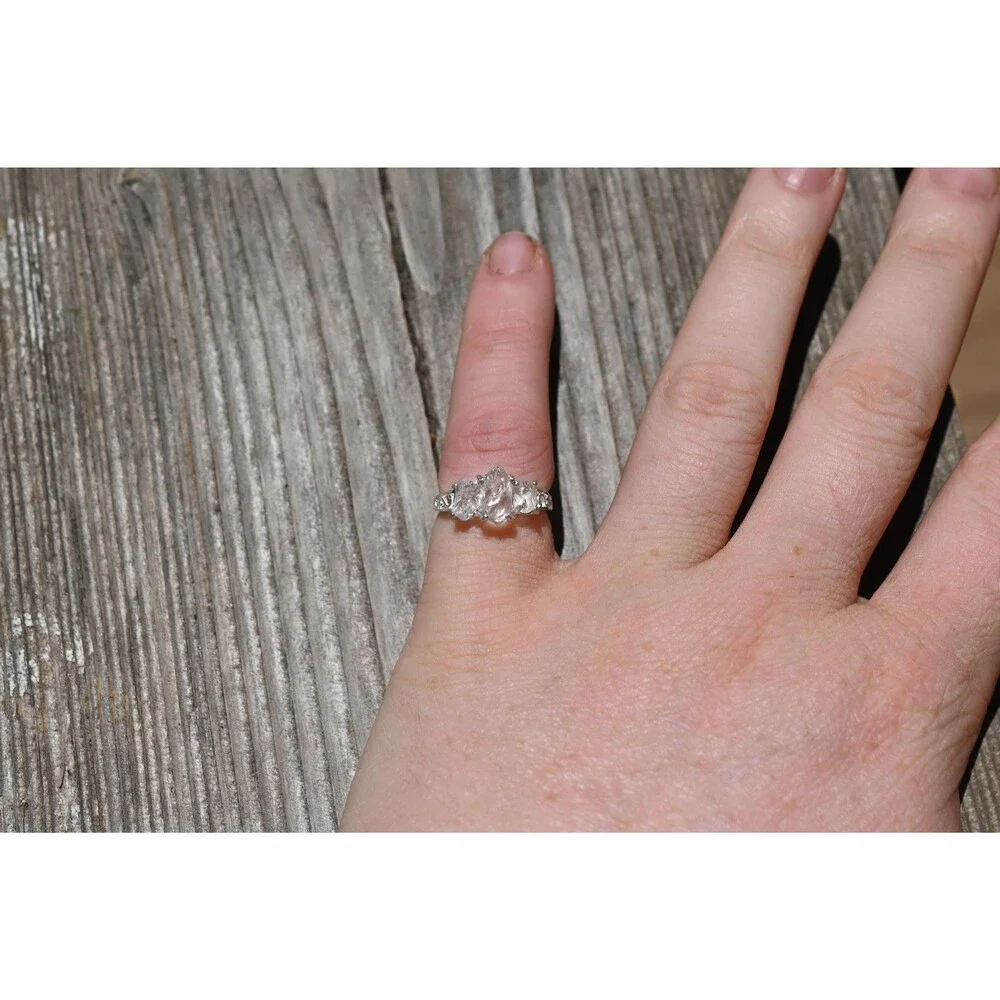 Engagement ring Raw Lake County Diamond Ring Filigree Sterling Silver Band Rough